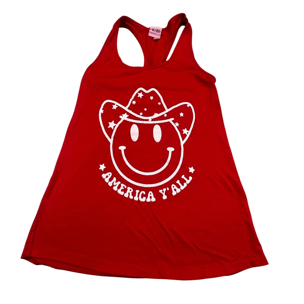Ali Dee Shirt Women's Small Western Smiley Face Cowboy America USA Patriotic Red